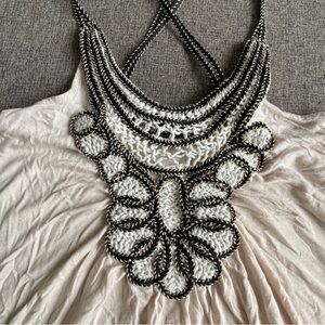 Wet Seal Y2K Cream & Black Crochet Bib Necklace Tank